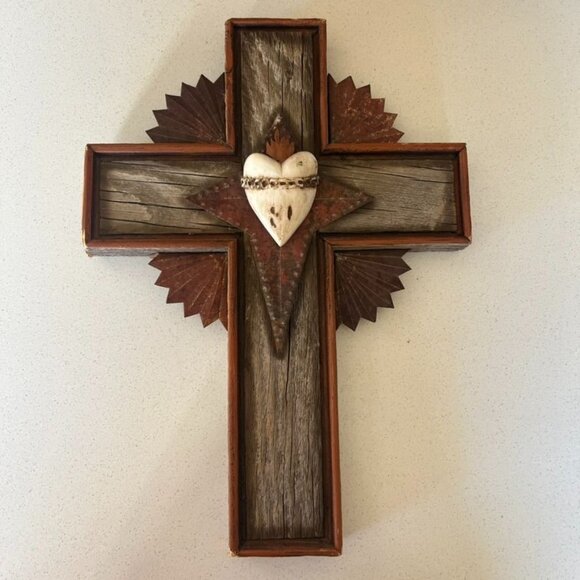 Arturo Montano "Gabby's Dad" Handmade Wood Tin Bone Cross Wall Art Southwestern - Picture 1 of 8